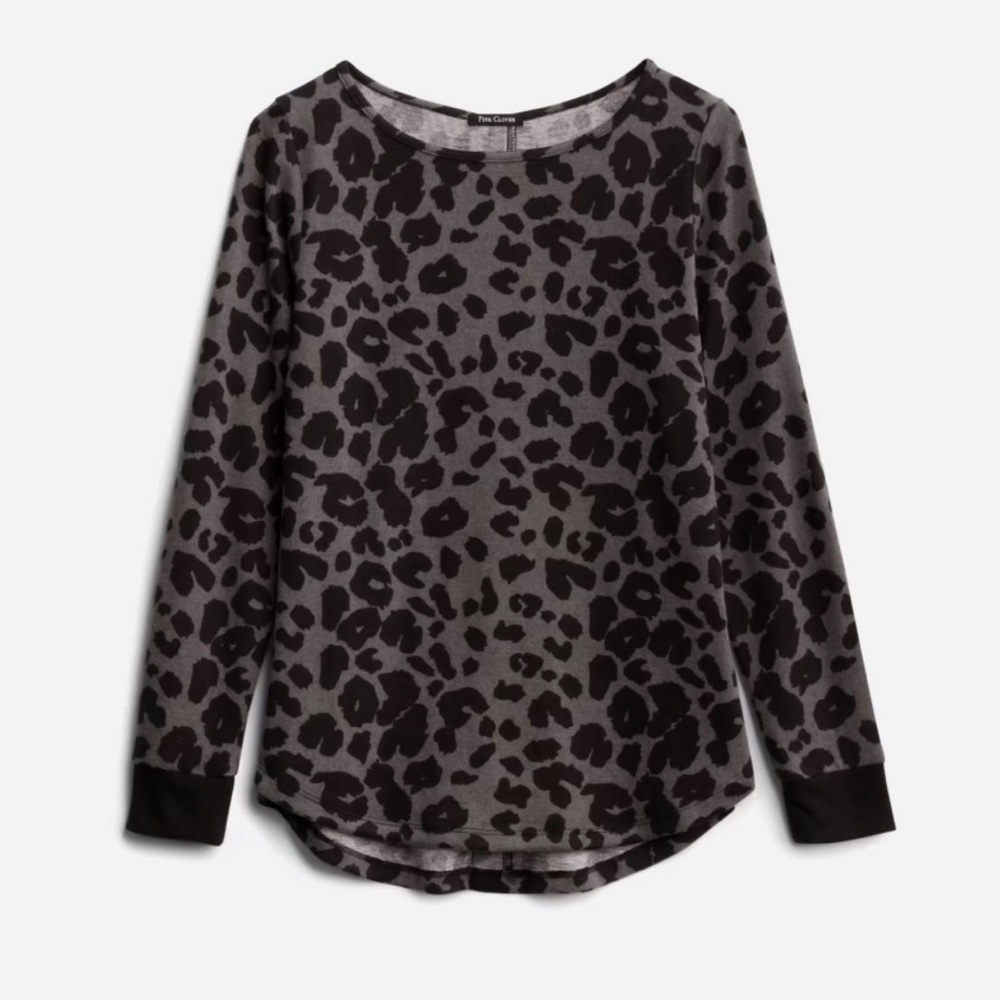Pink Clover Leopard Print Blouse - Black and Gray